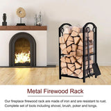 5-Piece Firewood Storage Rack and Fireplace Tool Set