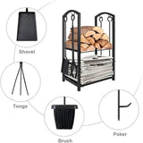 5-Piece Firewood Storage Rack and Fireplace Tool Set