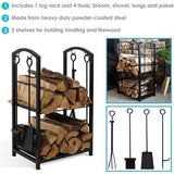 5-Piece Firewood Storage Rack and Fireplace Tool Set
