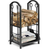 5-Piece Firewood Storage Rack and Fireplace Tool Set