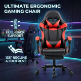 Black and Red Gaming Chair with Footrest and Lumbar Support