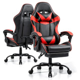 Black and Red Gaming Chair with Footrest and Lumbar Support
