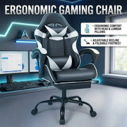 Black and White Gaming Chair with Footrest and Lumbar Support