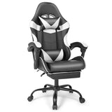 Black and White Gaming Chair with Footrest and Lumbar Support