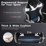 Black and White Gaming Chair with Footrest and Lumbar Support