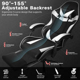Black and White Gaming Chair with Footrest and Lumbar Support