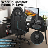 Black and White Gaming Chair with Footrest and Lumbar Support