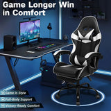 Black and White Gaming Chair with Footrest and Lumbar Support