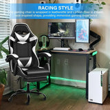 Black and White Gaming Chair with Footrest and Lumbar Support