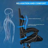 Black and White Gaming Chair with Footrest and Lumbar Support