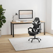 Black and White Gaming Chair with Footrest and Lumbar Support