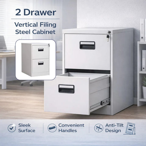 2 Drawer Lockable Steel File Cabinet Office Storage Document Organiser Secure
