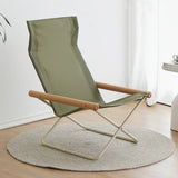 Folding Camping Chair with Solid Wood Armrests Carbon Steel Frame - Khaki