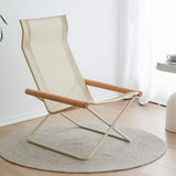 Folding Camping Chair with Solid Wood Armrests Carbon Steel Frame - Khaki