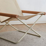 Folding Camping Chair with Solid Wood Armrests Carbon Steel Frame - Khaki