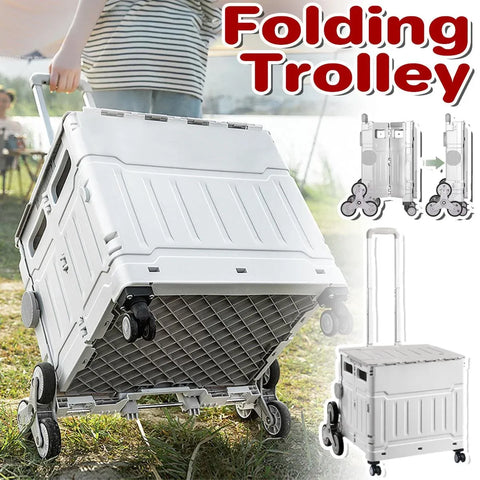 Light Grey Folding Utility Trolley with Lid - 1 Piece