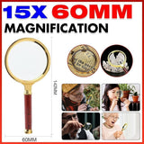 15X Handheld Magnifying Glass 60mm Optical Lens for Reading Jewelry Hobby