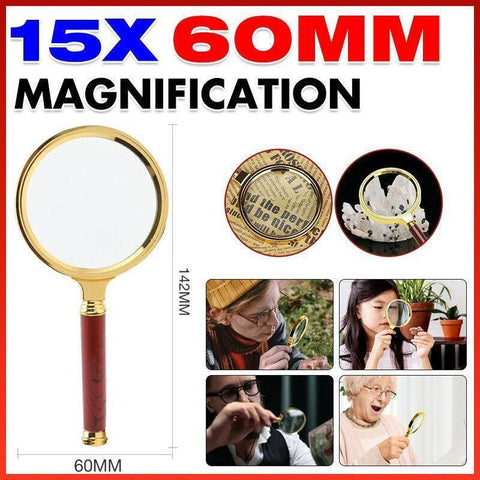 15X Handheld Magnifying Glass 60mm Optical Lens for Reading Jewelry Hobby