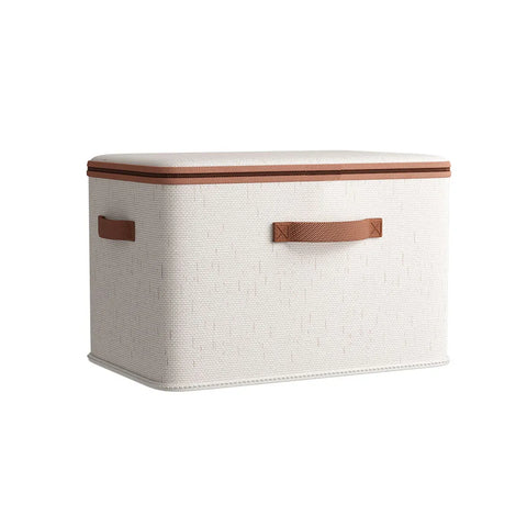 Large-Capacity Home Fabric Foldable Clothes Storage Basket with Lid for Pants - Cream