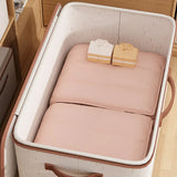 Large-Capacity Home Fabric Foldable Clothes Storage Basket with Lid for Pants - Cream