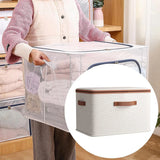 Large-Capacity Home Fabric Foldable Clothes Storage Basket with Lid for Pants - Cream
