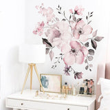 Removable Wall Stickers Watercolour Dusty Pink Flowers Leaves