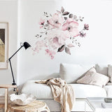 Removable Wall Stickers Watercolour Dusty Pink Flowers Leaves