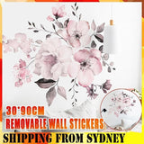 Removable Wall Stickers Watercolour Dusty Pink Flowers Leaves