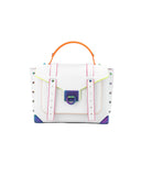 Michael Kors Women's Manhattan Optic White Contrast Trim Leather Top Handle Satchel Bag - One Size