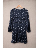 Azura Exchange Dot Print A-Line Dress with Deep V Neck and Balloon Sleeves - L