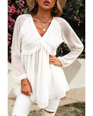 Azura Exchange Swiss Dot Ruffled V Neck Top - 2XL