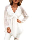 Azura Exchange Swiss Dot Ruffled V Neck Top - 2XL