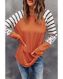 Azura Exchange Animal Print Long Sleeve Top with Striped Colorblock - XL