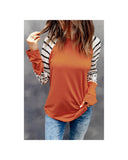 Azura Exchange Animal Print Long Sleeve Top with Striped Colorblock - XL