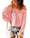 Azura Exchange Ruffled Off Shoulder Blouse with Puff Sleeves - L