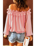 Azura Exchange Ruffled Off Shoulder Blouse with Puff Sleeves - M