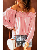 Azura Exchange Ruffled Off Shoulder Blouse with Puff Sleeves - M