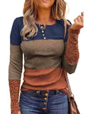 Azura Exchange Lace Splicing Color Block Long Sleeve Top - L