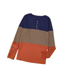Azura Exchange Lace Splicing Color Block Long Sleeve Top - L