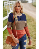 Azura Exchange Lace Splicing Color Block Long Sleeve Top - M