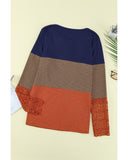 Azura Exchange Lace Splicing Color Block Long Sleeve Top - M