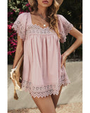 Azura Exchange Pom Pom Splicing Square Neck Blouse - S