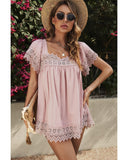 Azura Exchange Pom Pom Splicing Square Neck Blouse - S