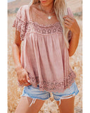 Azura Exchange Pom Pom Splicing Square Neck Blouse - S