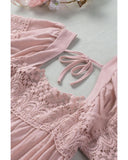 Azura Exchange Pom Pom Splicing Square Neck Blouse - S