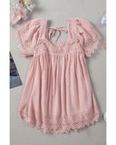 Azura Exchange Pom Pom Splicing Square Neck Blouse - S