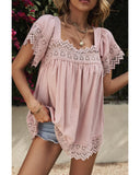 Azura Exchange Pom Pom Splicing Square Neck Blouse - S