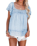 Azura Exchange Pom Pom Lace Splicing Blouse - XL