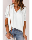 Azura Exchange Frill Neck Puff Sleeve Blouse - L