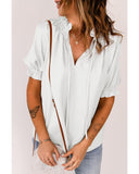 Azura Exchange Frill Neck Puff Sleeve Blouse - L